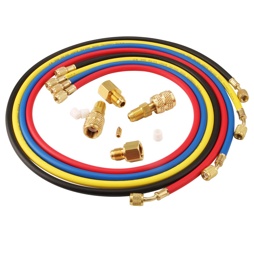 Lichamp 4 Pieces 5Ft Ac Manifold Gauge Hose Kit With 4 Pieces Ac Adapters Fits R134a R410a R404a R12 R22 R502 R1234yf Refrigerants 6935462222001