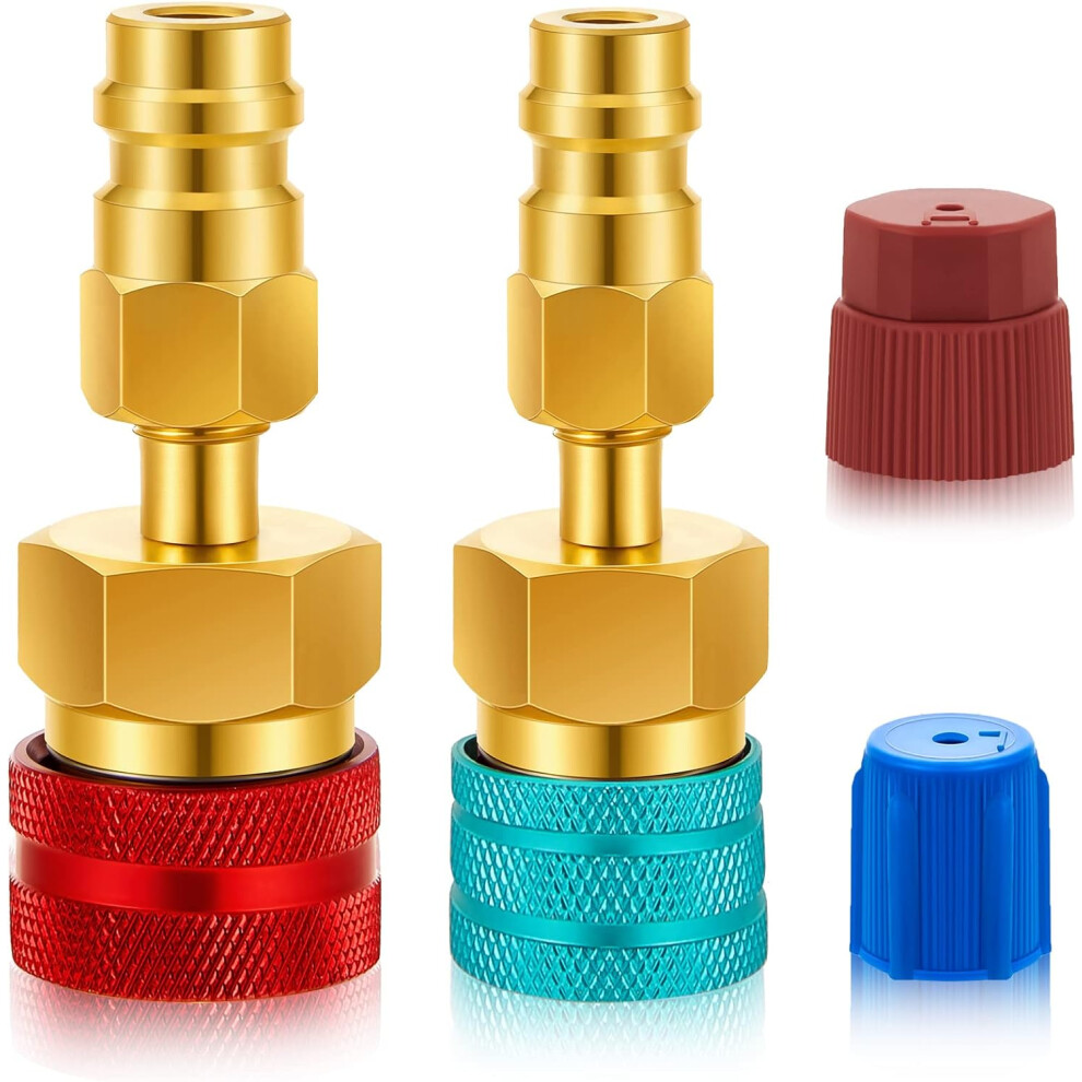 Quick Couplers Kit, R1234YF to R134A Conversion Kit, Blue and Red High Low Side R1234YF Adapters Hose Fitting Connectors for R1234YF Car Air-image-OPC-PDXPPWY-NEW