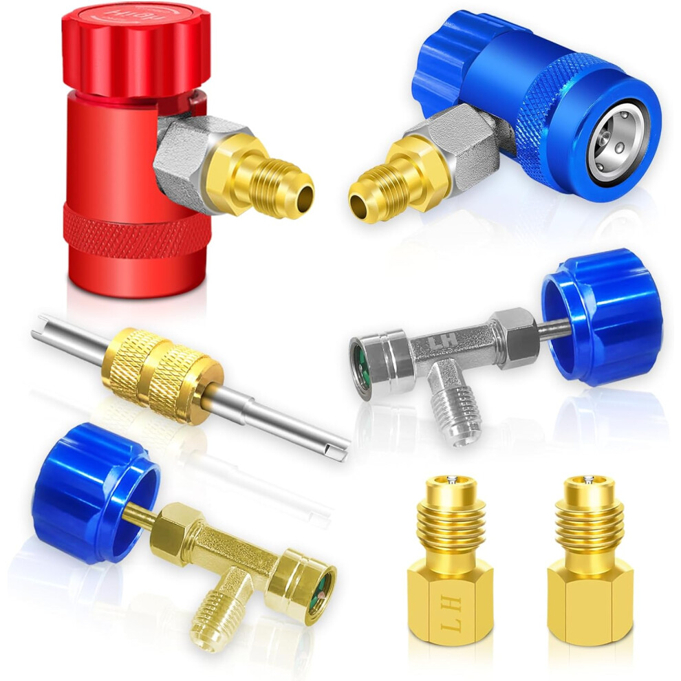 Boltigen R1234yf Adapter Kit, R1234yf Quick Couplers Set, Adjustable 1234Yf Refrigerant Adapters, With Self-Sealing/Puncture R1234yf Can Taps, For 6935462222353