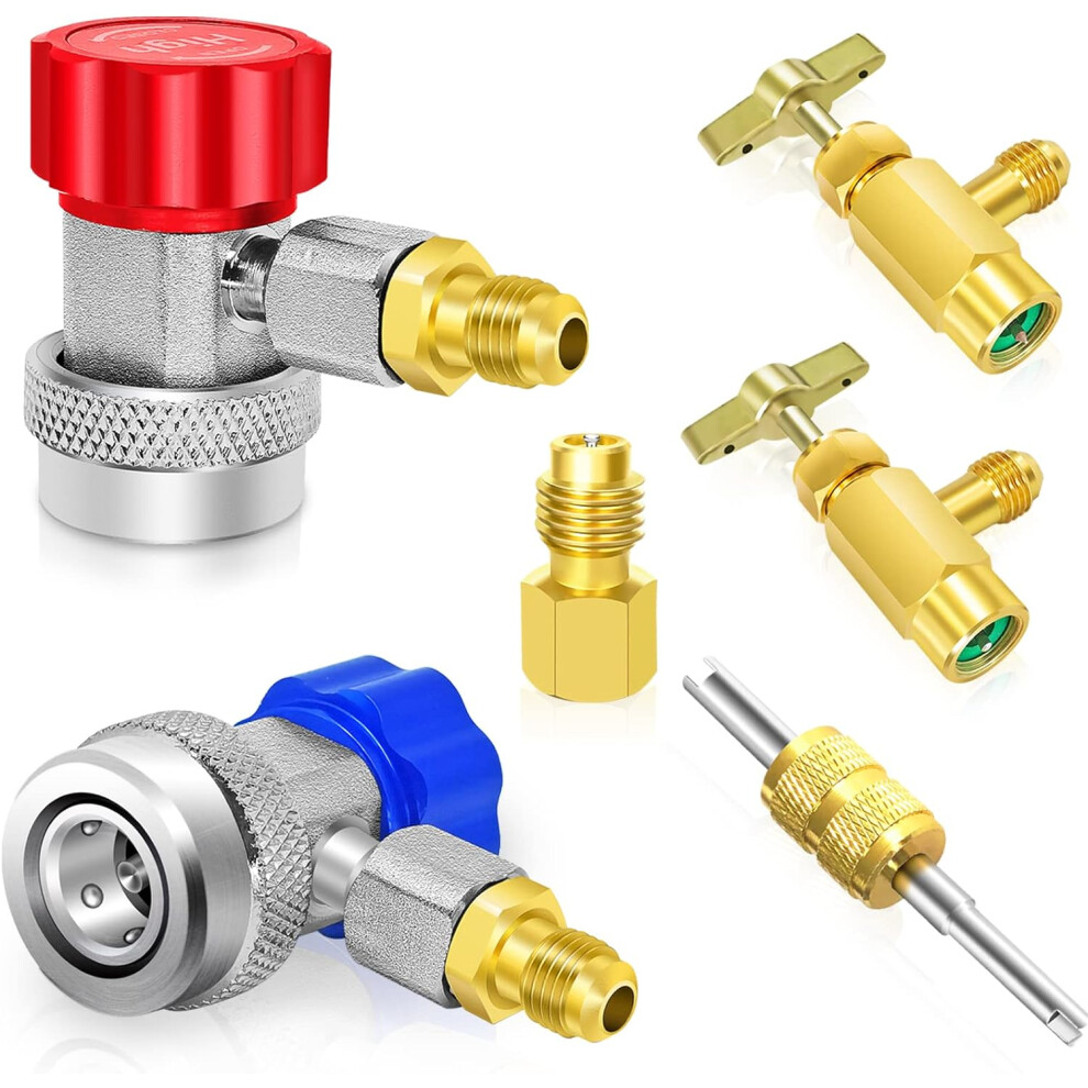 Ac R134a Adapters Kit, R134a Quick Couplers With Self Sealing And Puncture R134a Can Taps, High/Low Side Adjustable R134a Couplers, R134a Refrigerant 6935462222667