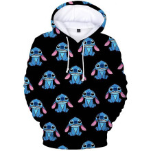 (Black Stitch, 8-9 Years) Kids Lilo Stitch Cartoon Casual Hoodies Sweatshirt Hooded Pullover Top Coat Xmas Birthday Fans Gift