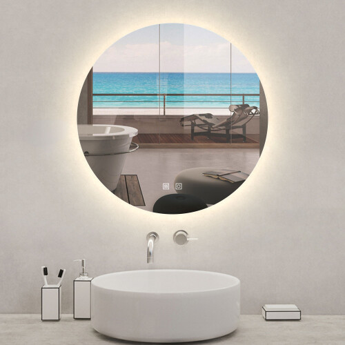AICA 70cm Backlit LED Bathroom Mirror Round, 3 Color Lights 2