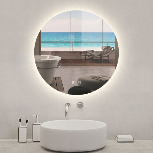 AICA 70cm Backlit LED Bathroom Mirror Round, 3 Color Lights 1