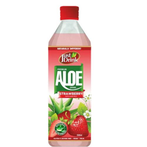 (Pack Of 12) JUST DRINK STRAWBERRY ALOE VERA - 500ML