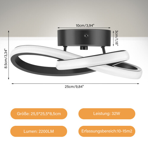 Black Nordic Flower-shaped LED Ceiling Light - 32W, 3 CCT, 5-10m2 Coverage, Easy Install 1