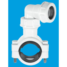 McAlpine Pipe Clamp 1.25''/1.5'' to 19/22mm with Bent Connector for Overflow Pipe CLAMP1WH