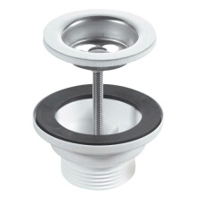 McAlpine BSW1PC 60mm Stainless Steel Flange Centre Pin Basin Waste with Black PVC Plug, CP chain and stay 1¼"