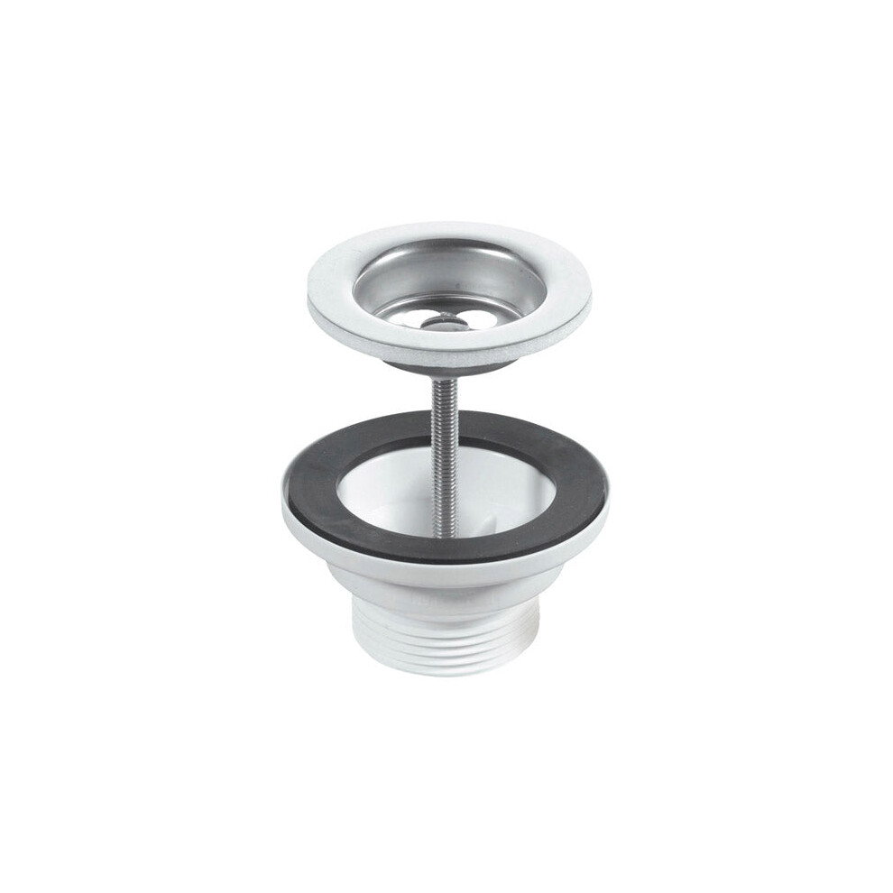 McAlpine BSW1PC 60mm Stainless Steel Flange Centre Pin Basin Waste with Black PVC Plug, CP chain and stay 1Â¼"