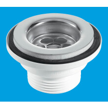 McAlpine BSW1P 60mm Stainless Steel Flange Centre Pin Basin Waste with Black PVC Plug 1¼"