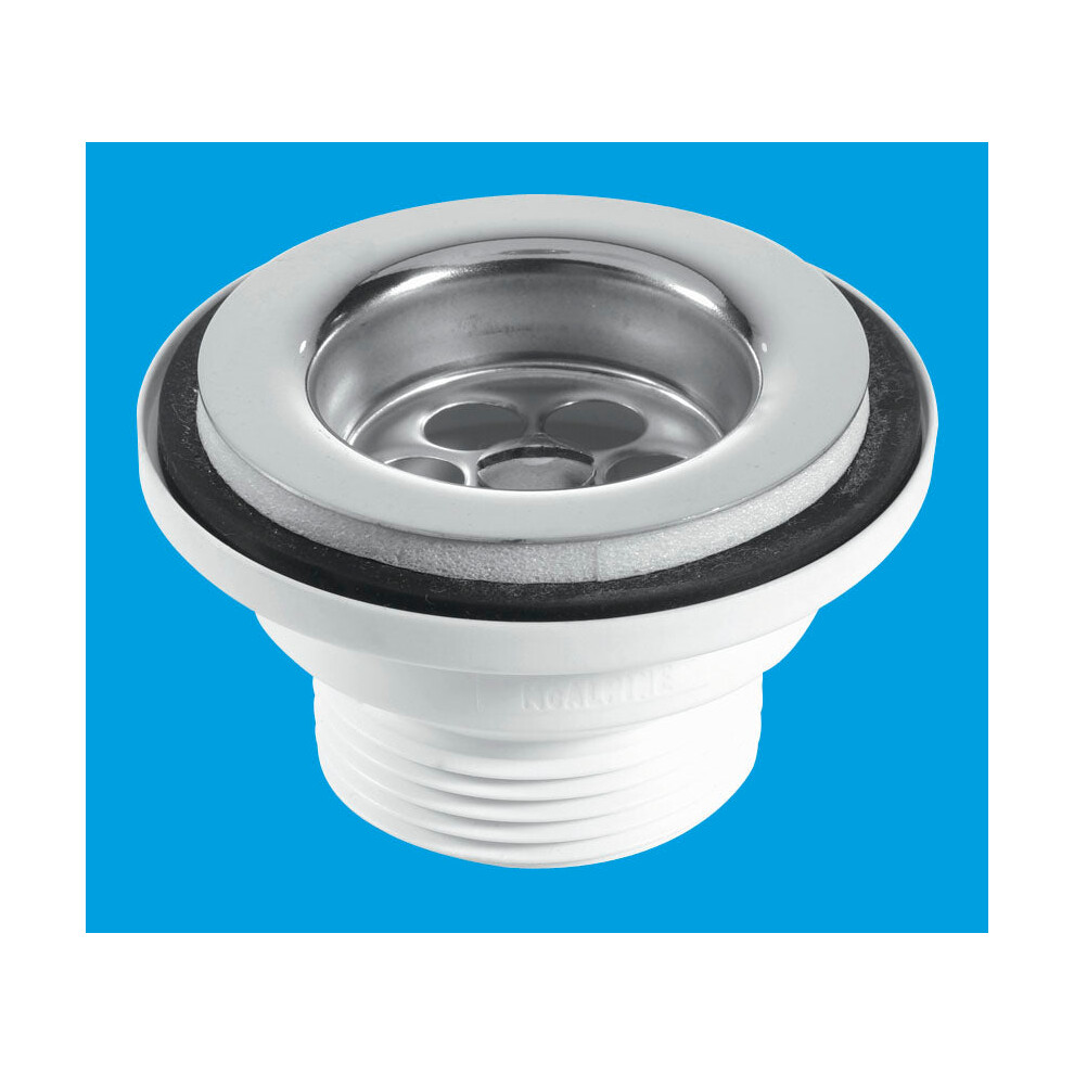 McAlpine BSW1P 60mm Stainless Steel Flange Centre Pin Basin Waste with Black PVC Plug 1Â¼"