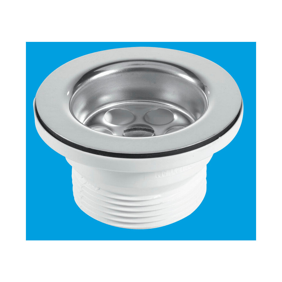 McAlpine BSW10PC Centre Pin Bath Waste: 70mm Stainless Steel Flange: Black PVC Plug