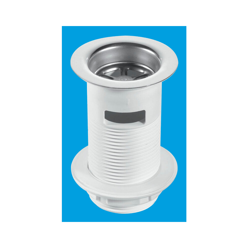 McAlpine BSW1 1Â¼" White Plastic Basin Waste - Backnut Model: 60mm Stainless Steel Flange x 3Â½" Tail with Black PVC Plug