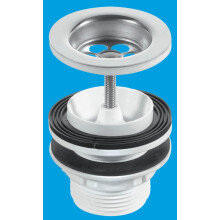 McAlpine BSW11P 1¼" x 60mm Stainless Steel Flange Centre Pin Basin Waste: Backnut and Washer for basin bracket if required and Black PVC Plug