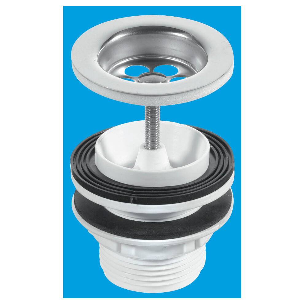 McAlpine BSW11P 1Â¼" x 60mm Stainless Steel Flange Centre Pin Basin Waste: Backnut and Washer for basin bracket if required and Black PVC Plug