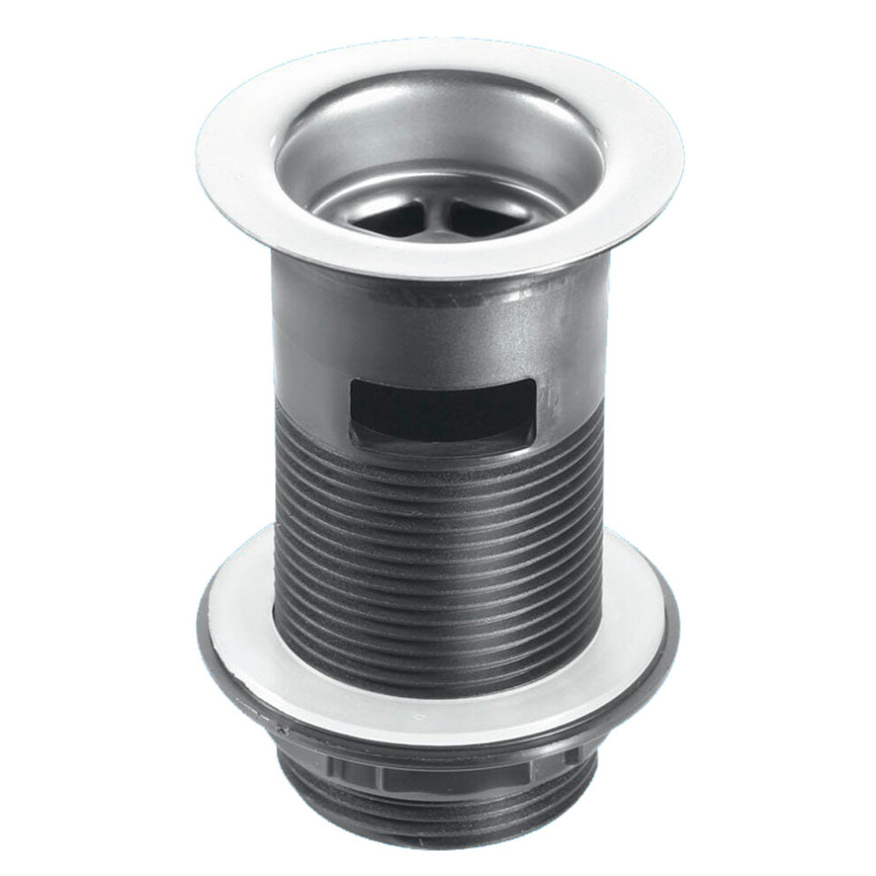 McAlpine BSW12 1Â¼" Black Plastic Slotted Basin Waste - Backnut Model: 60mm Stainless Steel Flange x 3Â½" Tail with Black PVC Plug