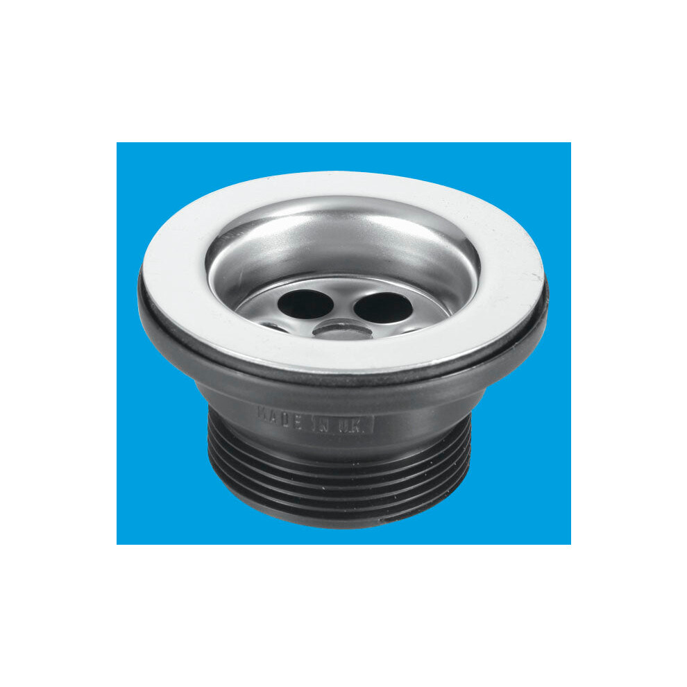 McAlpine BSW15P 1Â½" Centre Pin Bath Waste: 70mm Stainless Steel Flange: Black PVC Plug