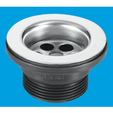 McAlpine BSW15PC 1½" Centre Pin Bath Waste: 70mm Stainless Steel Flange: Black PVC Plug