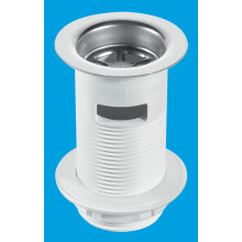 McAlpine BSW2 1¼" White Plastic Basin Waste - Backnut Model: 60mm Stainless Steel Flange x 3½" Tail with Black PVC Plug
