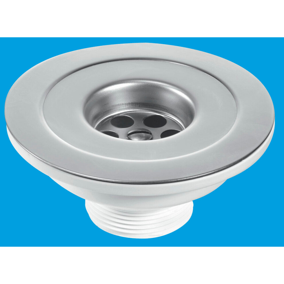 McAlpine BSW45P 1Â½" Centre Pin Sink Waste: 113mm Stainless Steel Flange: Reducer Waste with Plug