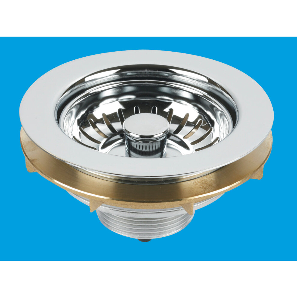 McAlpine BSW-BR-CP 1Â��" Basket Strainer Waste: 113mm Chrome Plated Brass Flange: Spring-Loaded Plug: Backnut Model