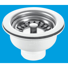 McAlpine BSWCLS 1½" Basket Strainer Waste: 113mm Stainless Steel Flange: Spring-Loaded Plug: Centre Pin Model