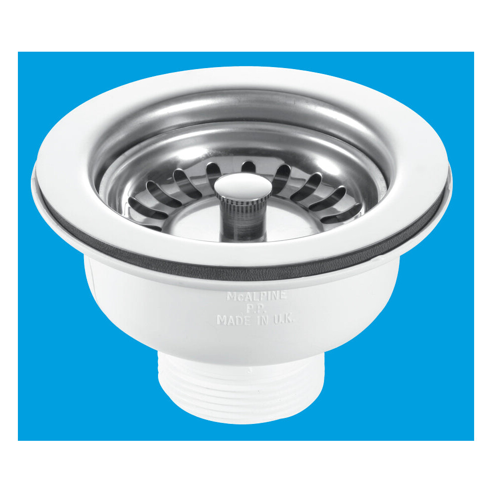 McAlpine BSWCLS 1Â½" Basket Strainer Waste: 113mm Stainless Steel Flange: Spring-Loaded Plug: Centre Pin Model