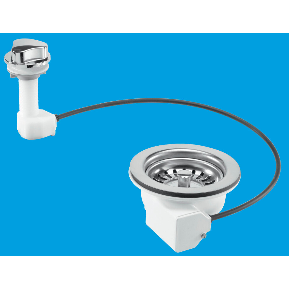 McAlpine PUS113-CP 1Â½" Pop-Up Basket Strainer Waste: 113mm Stainless Steel Flange: Chrome Plated Plastic Command Knob: Centre Pin Model