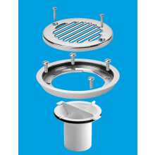 McAlpine FGTR118TOP-50 Conversion Kit to convert any TSG50 or TSG52 Gully to a sheet flooring gully with CP Brass Clamp Ring, Stainless Steel Grated C