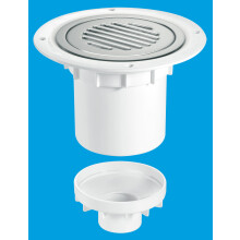 McAlpine TSG2SS-SL-NSC 75mm Water Seal Trapped Gully, Clamp Ring and Cover Plate, 110mm or 2" Vertical Solvent Spigot Outlet