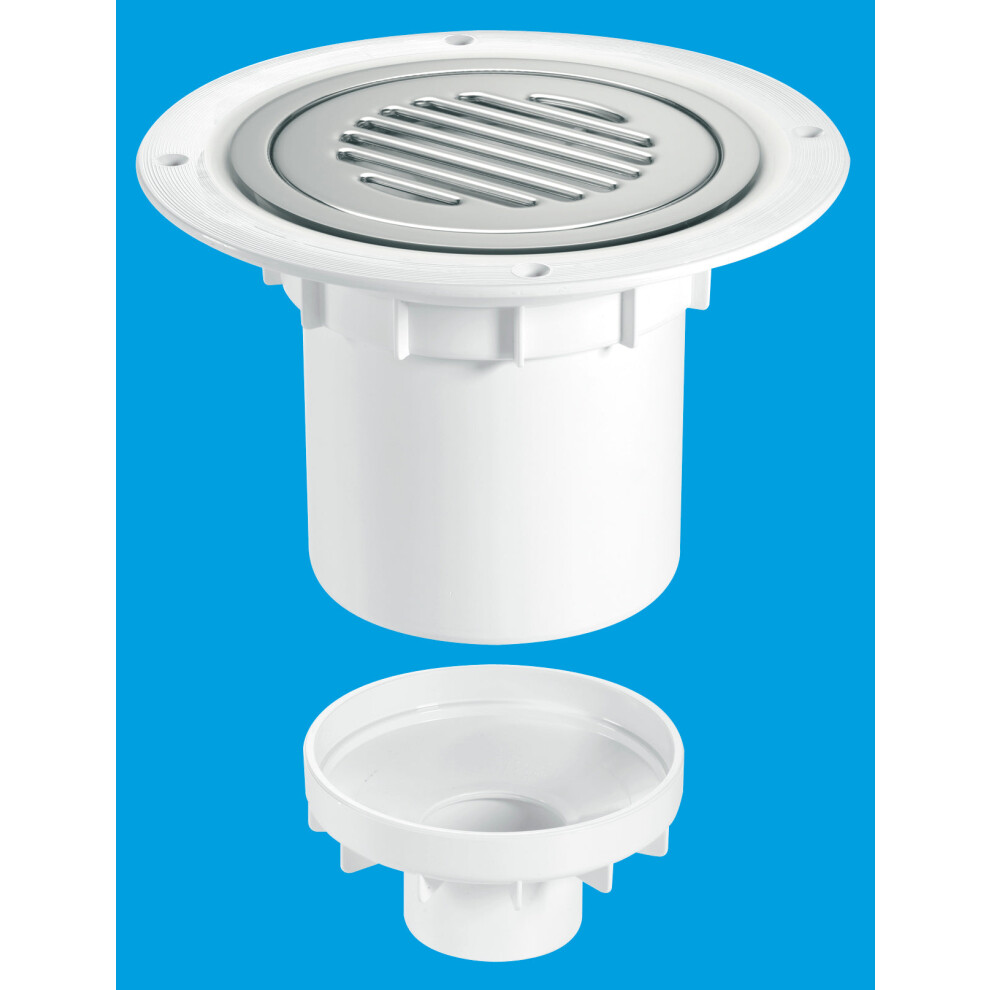 Mcalpine Tsg2ss-Sl-Nsc 75Mm Water Seal Trapped Gully, Clamp Ring And Cover Plate, 110Mm Or 2" Vertical Solvent Spigot Outlet
