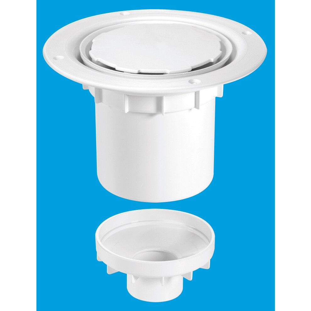 McAlpine TSG2WH-NSC 75mm Water Seal Trapped Gully, Clamp Ring and Cover Plate, 110mm or 2" Vertical Solvent Spigot Outlet