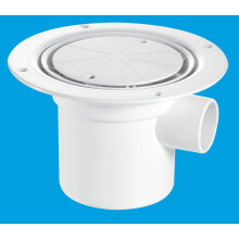 McAlpine TSG3-WH 75mm Water Seal Trapped Gully, Clamp Ring and Cover Plate, 1½" Side Inlet for waste pipe and 110mmØ or 1½" Vertical Outlet