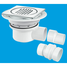 McAlpine TSG52-T150SS Two Piece 50mm Water Seal Trapped Gully, Tile/Grating with removable Grid, 2" Horizontal Outlet and 2" x 1½" Socket Reducer