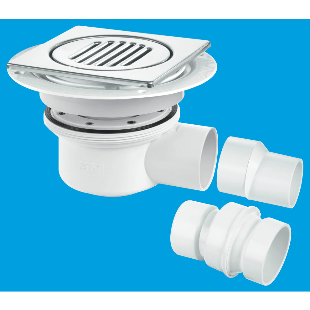 Mcalpine Tsg52-T150ss Two Piece 50Mm Water Seal Trapped Gully, Tile/Grating With Removable Grid, 2" Horizontal Outlet And 2" X 1Â½" Socket Reducer 5036484048769