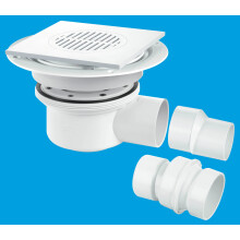 McAlpine TSG52T6WH Two Piece 50mm Water Seal Trapped Gully, Tile/Grating with removable Grid, 2" Horizontal Outlet and 2" x 1½" Socket Reducer