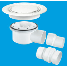 McAlpine TSG52WH-NSC Two-Piece 50mm Water Seal Trapped Gully, Clamp Ring and Cover Plate, 2" Horizontal Outlet and 2" x 1½" Socket Reducer