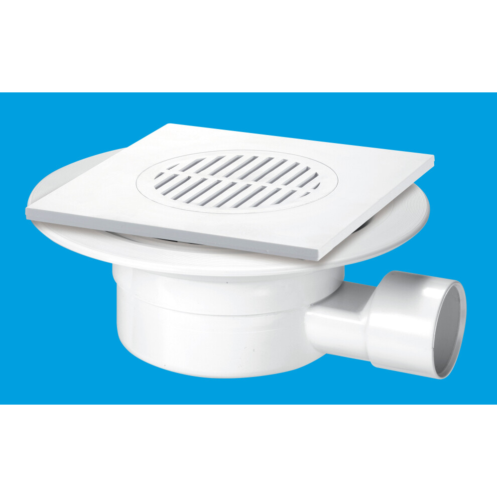 McAlpine VSG1T6WH Valve Shower Gully, Tile with removable Grid, 1½" Horizontal Outlet