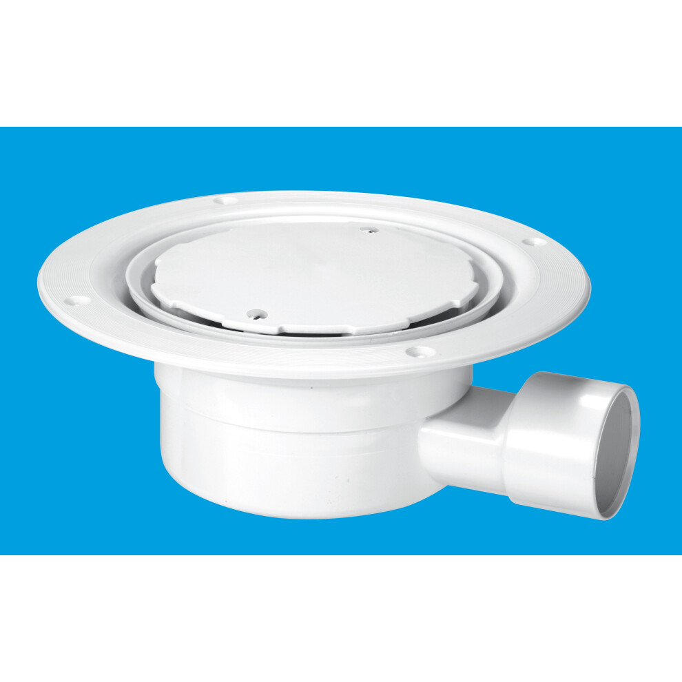 McAlpine VSG1WH-NSC Valve Shower Gully, White Plastic Clamp Ring and Cover Plate, 1Â½" Horizontal Outlet