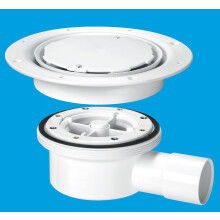 McAlpine VSG52WH Two-Piece Valve Shower Gully, White Plastic Clamp Ring and Cover Plate, 1½" Horizontal Outlet
