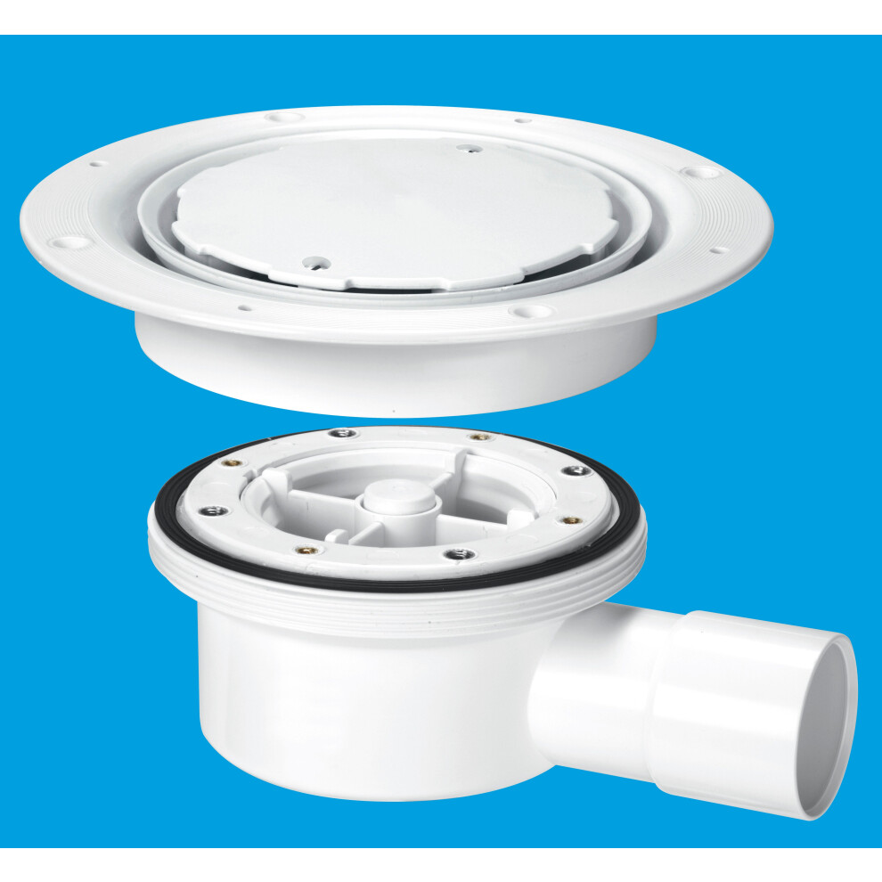 McAlpine VSG52WH Two-Piece Valve Shower Gully, White Plastic Clamp Ring and Cover Plate, 1Â½" Horizontal Outlet