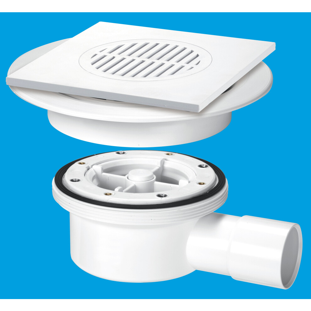 Mcalpine Vsg52t6wh Two-Piece Valve Shower Gully: Tile With Removable Grid, 1½" Horizontal Outlet