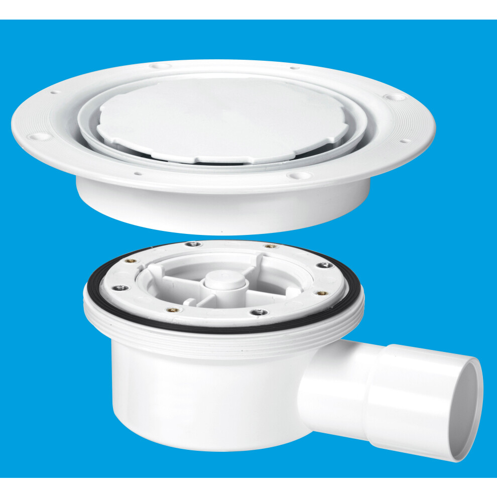 McAlpine VSG52WH-NSC Two-Piece Valve Shower Gully, White Plastic Clamp Ring and Cover Plate, 1Â½" Horizontal Outlet