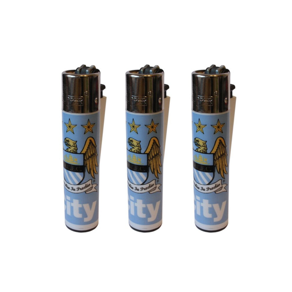 Clipper Manchester City Football Club Refillable Gas Lighters x 3