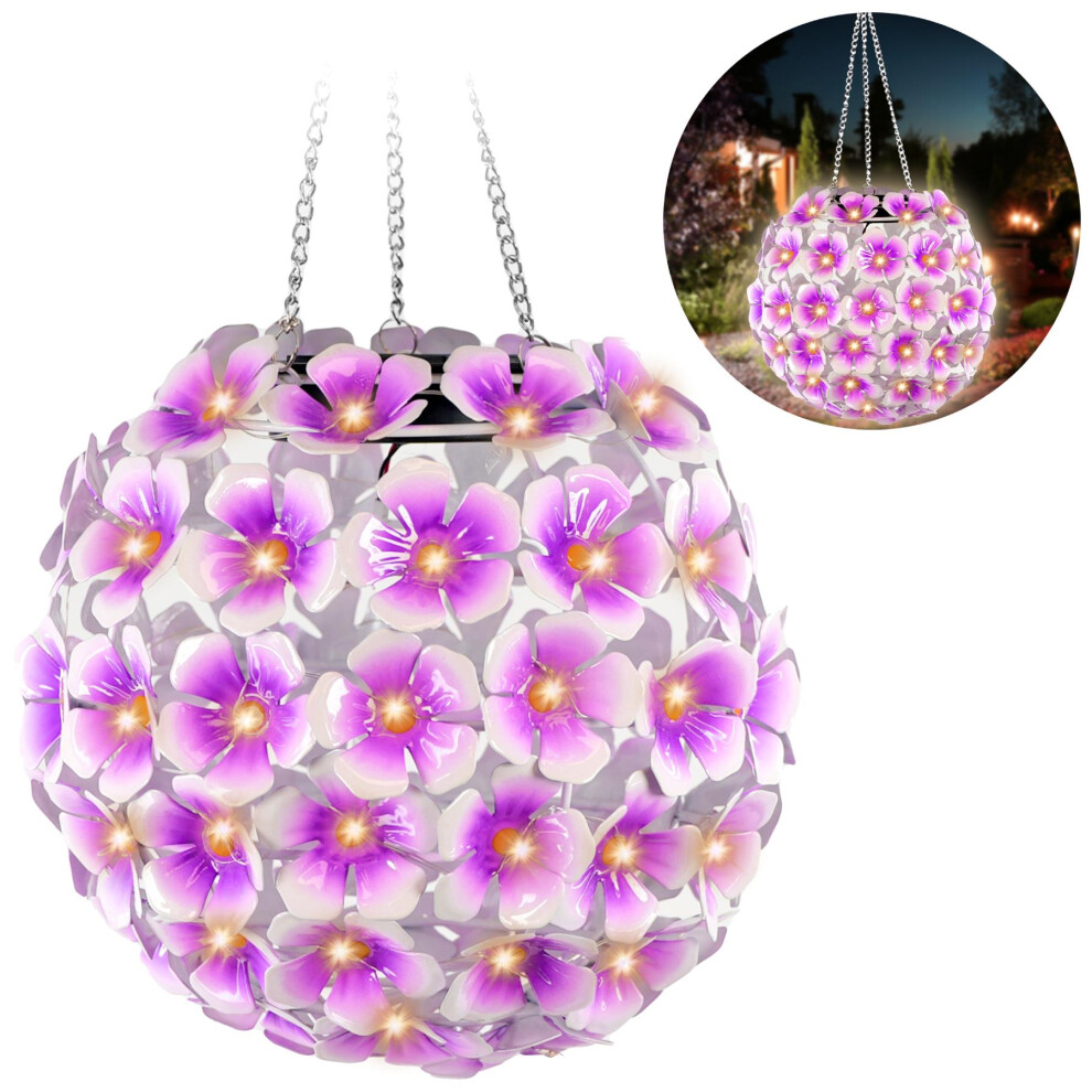 GEEZY Solar Powered Flower Ball Light Hanging Garden Decor Outdoor Waterproof Ornament