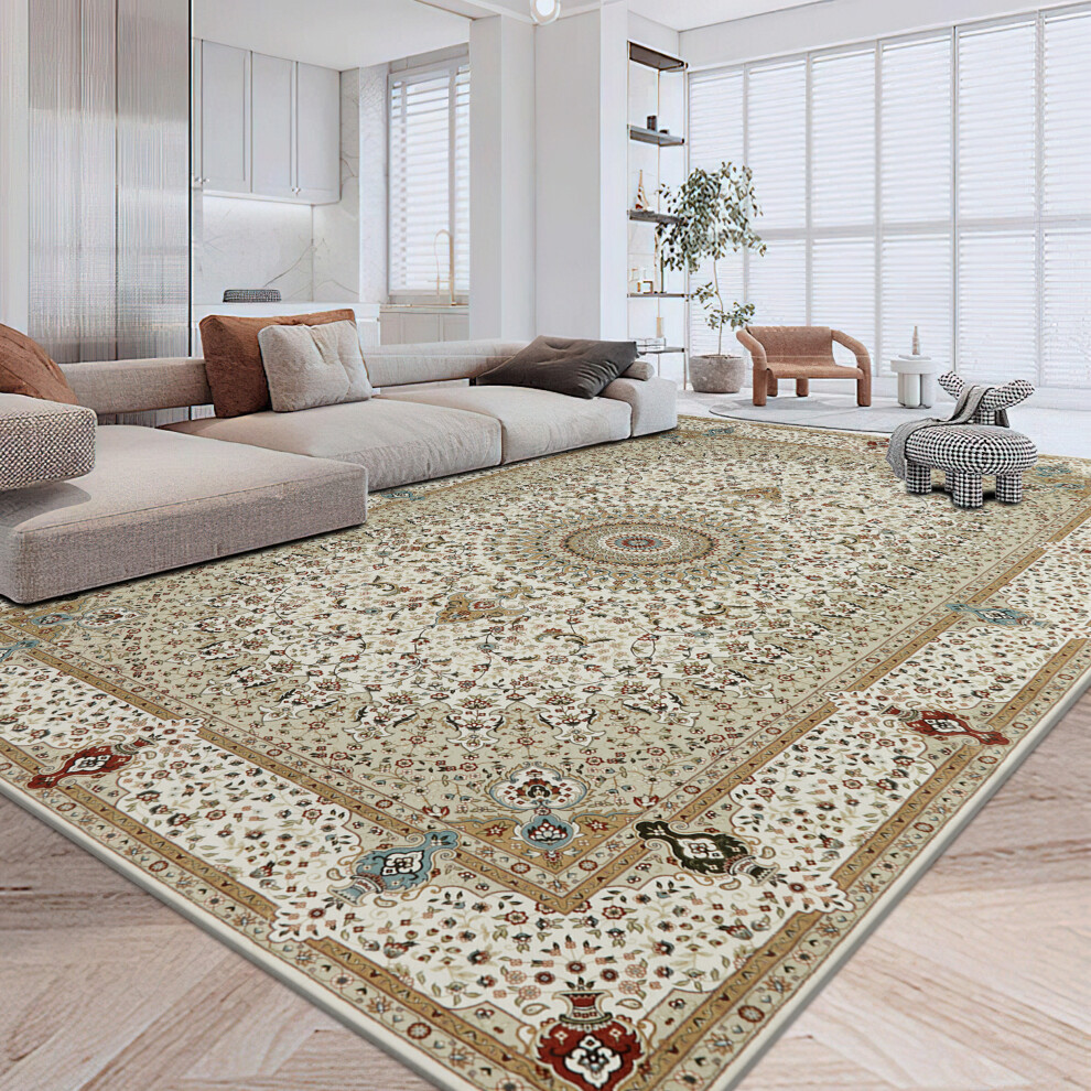 (200 x 290 cm (6 ft 5 in x 9 ft 5in), Willow Beige) Traditional Large Rugs Indoor Outdoor Rug Carpets & Mats