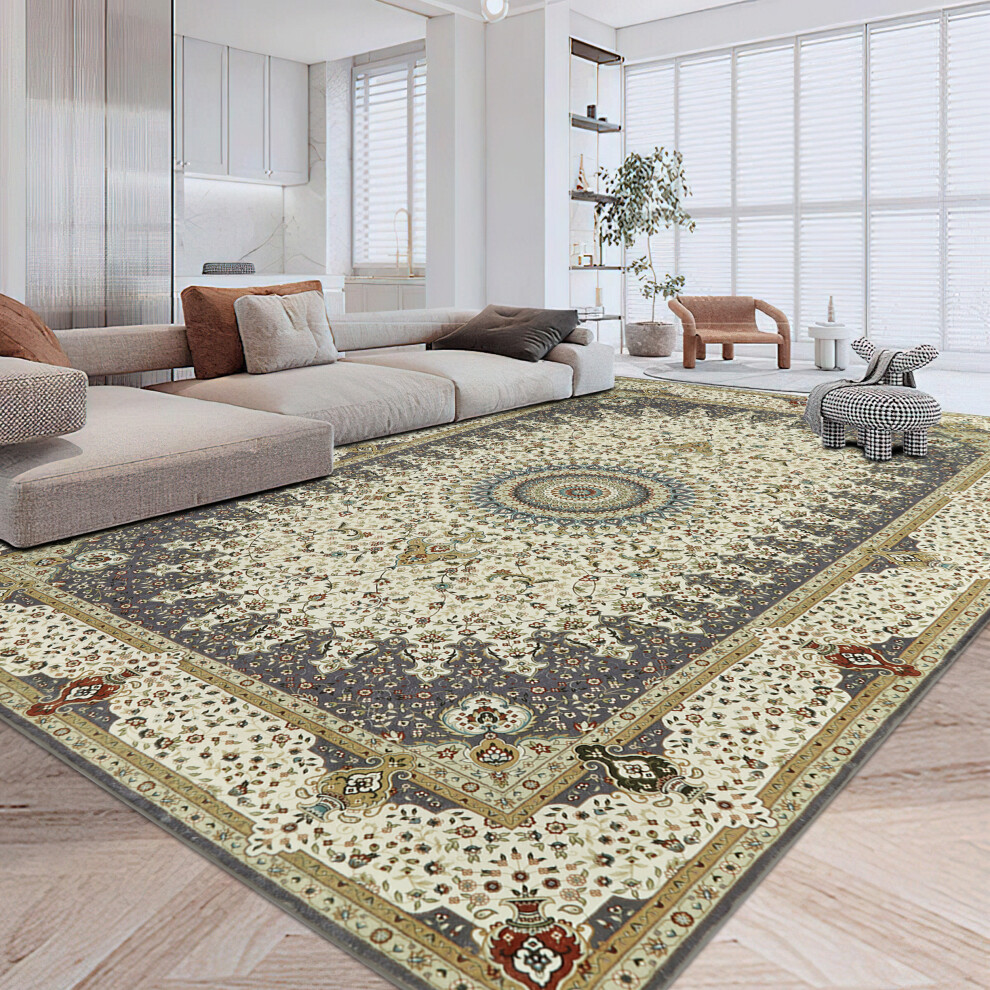 (200 x 290 cm (6 ft 5 in x 9 ft 5in), Willow Grey) Traditional Large Rugs Indoor Outdoor Rug Carpets & Mats