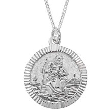 Aeon Real Sterling Silver St Christopher Medal Pendant Necklace For Women and Men. Adjustable Chain From 16 inches to 18 inches. Holy St Christopher