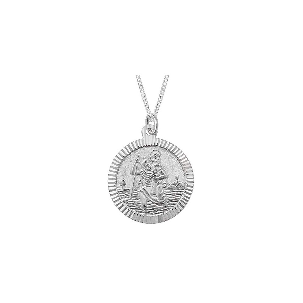 Aeon Real Sterling Silver St Christopher Medal Pendant Necklace For Women and Men. Adjustable Chain From 16 inches to 18 inches. Holy St Christopher