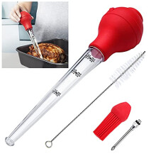 KAYCROWN Turkey Baster Set of 4, Commercial Grade Quality FDA Silicone Bulb Including Meat Marinade Injector Needle with Barbecue Basting Brush And