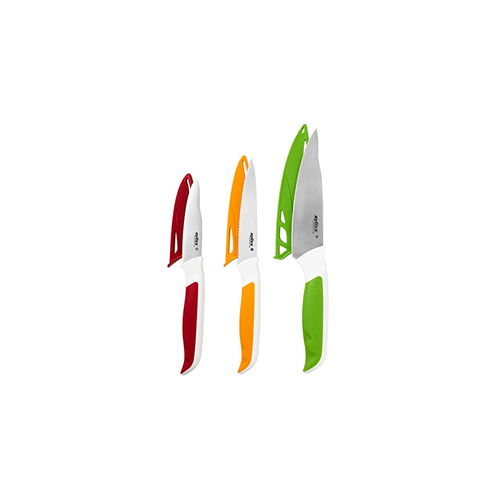 Zyliss E920240 Comfort 3 Piece Knife Set | Multiple Sizes | Japanese Stainless Steel | Multicolour | 3 x Kitchen Knives With Protection Covers |